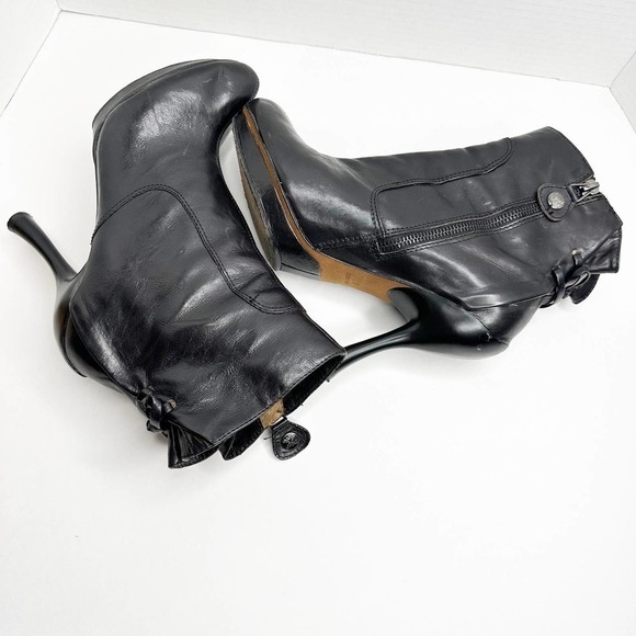 Modern Vintage Leather Lace Up Back Black Platform Bootie Ankle Boots 37 - 7 - Picture 5 of 12